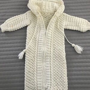 Vintage Knitted Newborn Baby Bunting Cable Knit Bunting with Hood